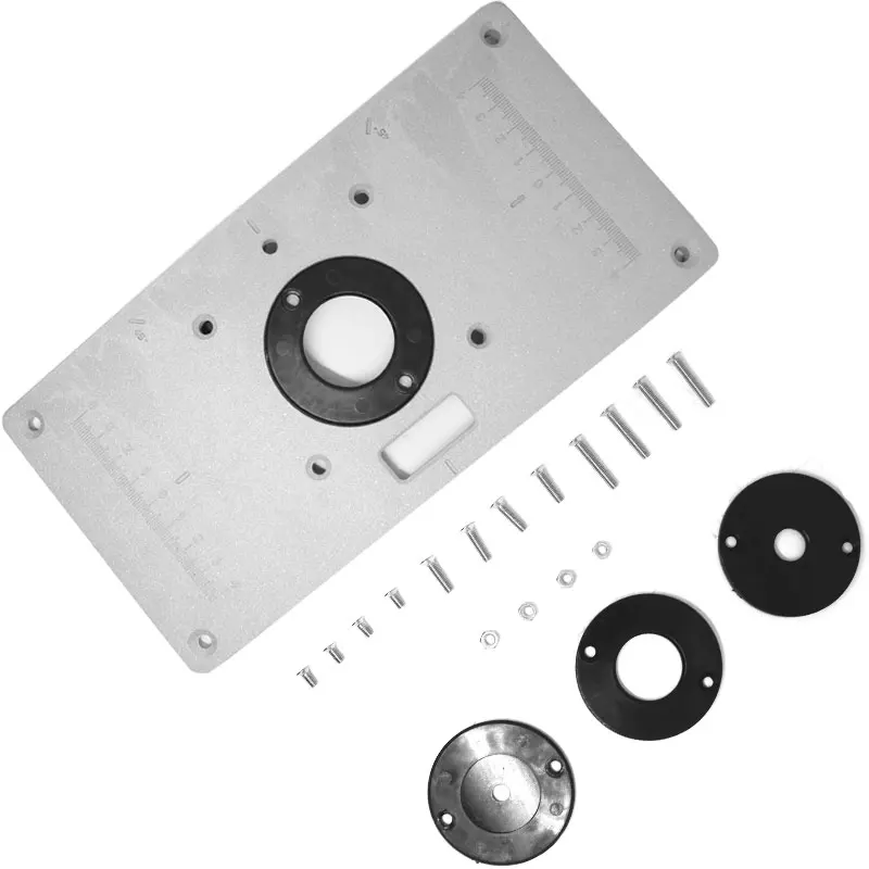 

Router Table Insert Plate Woodworking Benches Aluminium Wood Router Trimmer Models Engraving Machine with 4 Rings Tools