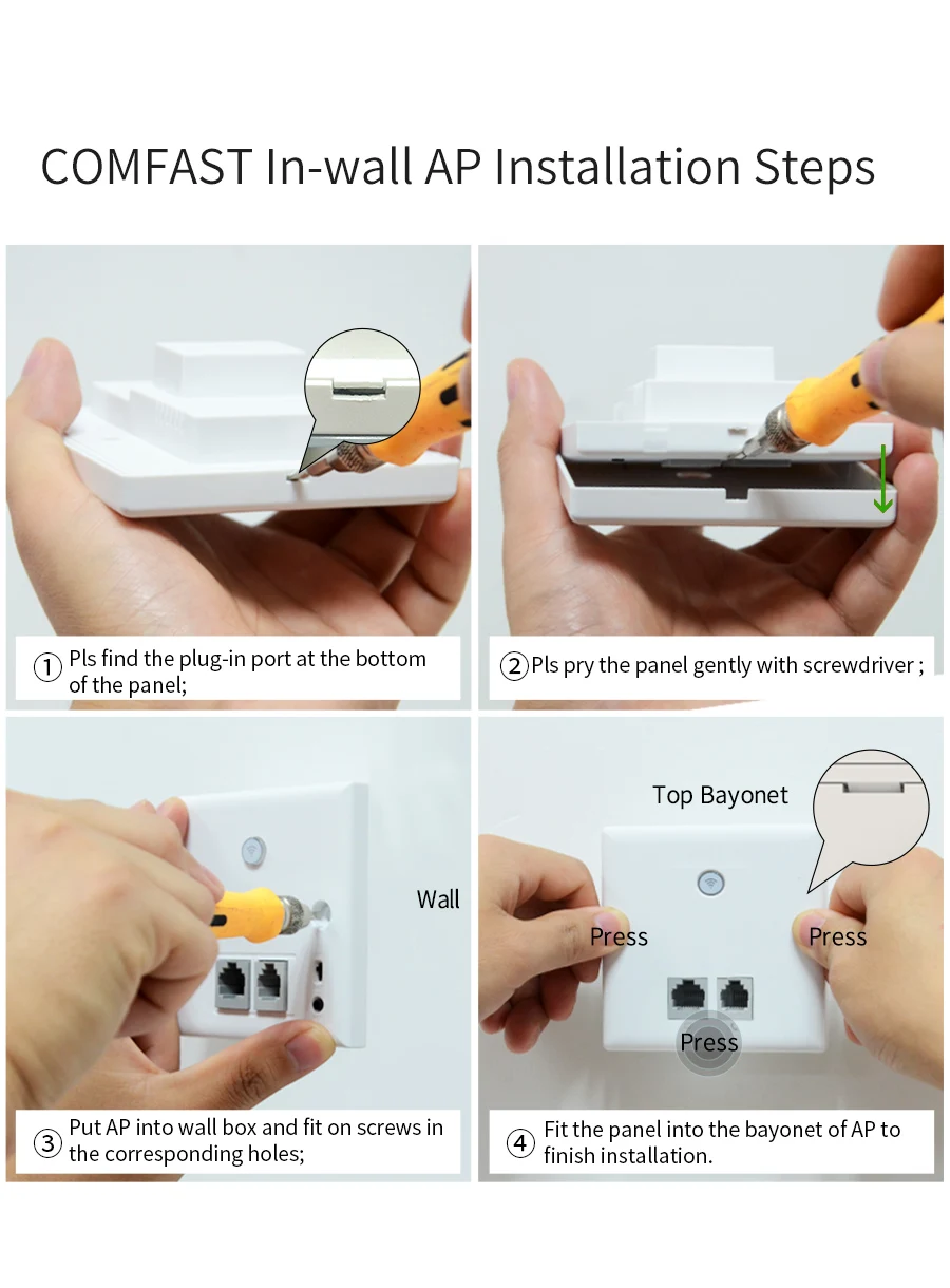 COMFAST 300 Мбит/с в стене беспроводной AP CF-E535N Wi-Fi маршрутизатор с 2* RJ45 порт 2* RJ11 порт мини-коммутатор Поддержка 48 В POE адаптер питания