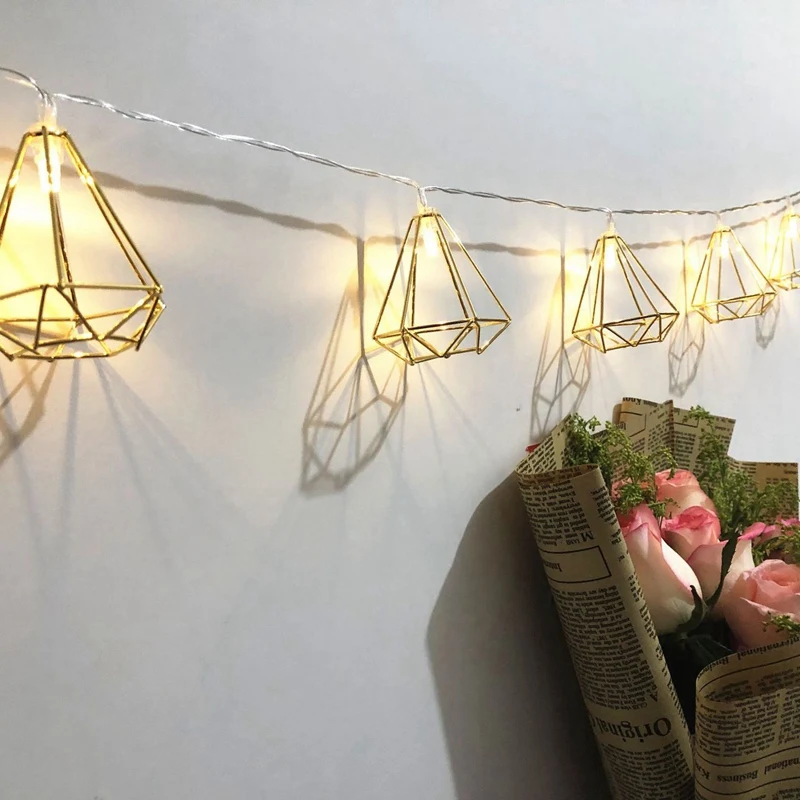 Romantic Party Wedding Decor 10 Leds String Light Gold Metal Hexagonal String For Valentines Day Gift