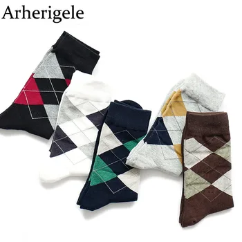 

Arherigele 2pcs 1pair Autumn Winter Warm Sock for Men's Cotton Socks Fashion Rhombus Dotted Line Socks with Print Ankle Socks