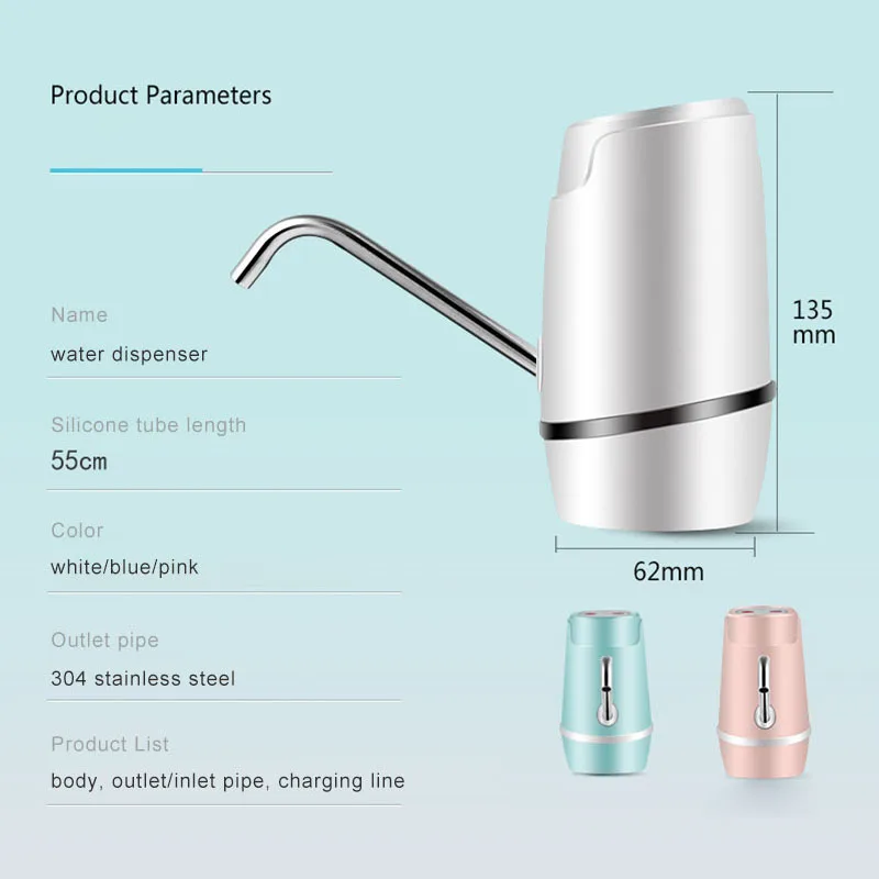 Automatic USB Water Dispenser Bottled Water Pump Pure Bucket Water Press Electric Water Drinking Machine Absorber Quantitative