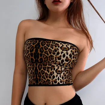 

Droppshiping Ladies Short Top Strapless Leopard Print Slim Fit Crop for Summer dg88