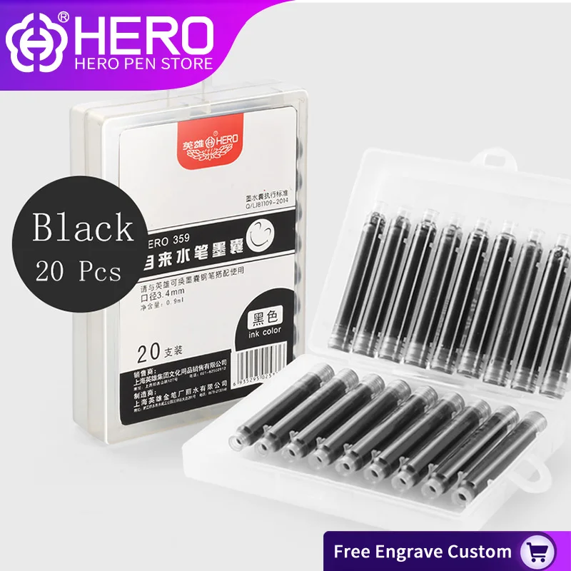 

Hero High Quality Disposable 20Pcs/Lot Navy Blue Three Color Ink Sac Cartridge Refills Universal Design Length For hero Pen 359