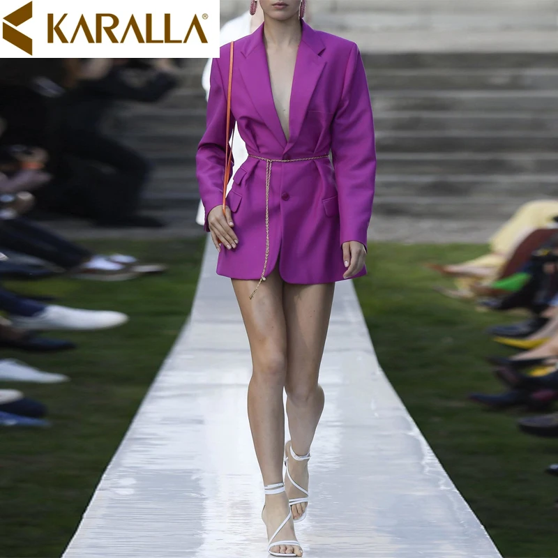 

Fashion Office Lady Pure Color Blazer Slim Belt Decoration Single-breasted Suit Jacket Tide Women Tops C407
