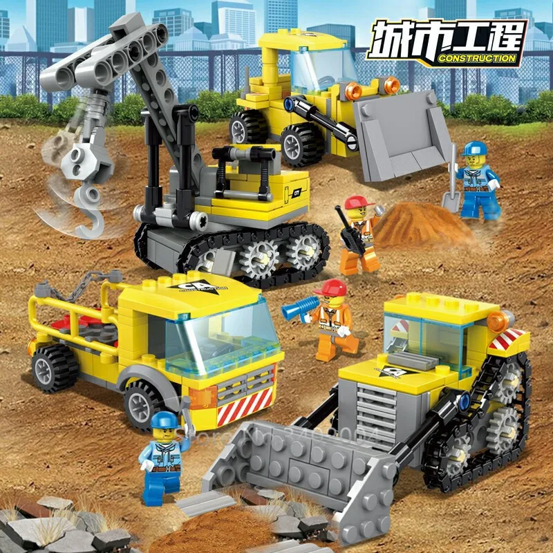 

457Pcs City Engineering Heavy Crane Transporter Bulldozer Excavator Bricks Building Blocks Sets Figures Toys
