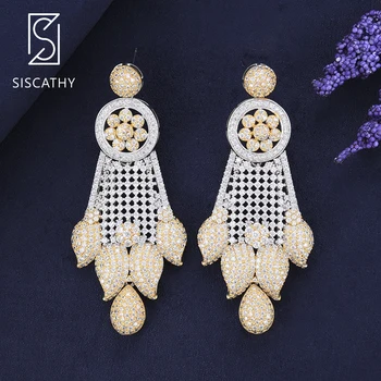 

Siscathy 2019 New Fashion Jewelry Flower Drop Earrings AAA Cubic Zirconia Drop Dangle Earrings For Women Bridal Engagement Wear