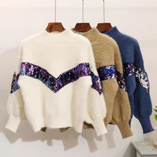 Кашемировый свитер женский зима новая Корейская версия фонарь рукав теплый свитер девушка школьные пуловеры трикотажные кофты