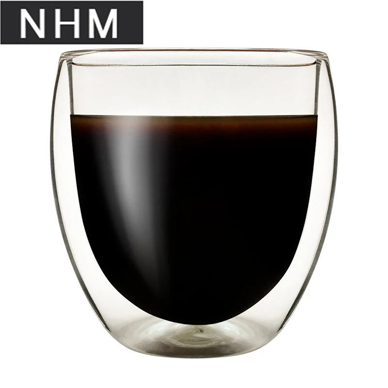 

NHM 1 pcs Double coffee cup egg-shaped transparent glass 250ml glass water glass with high borosilicate resistance