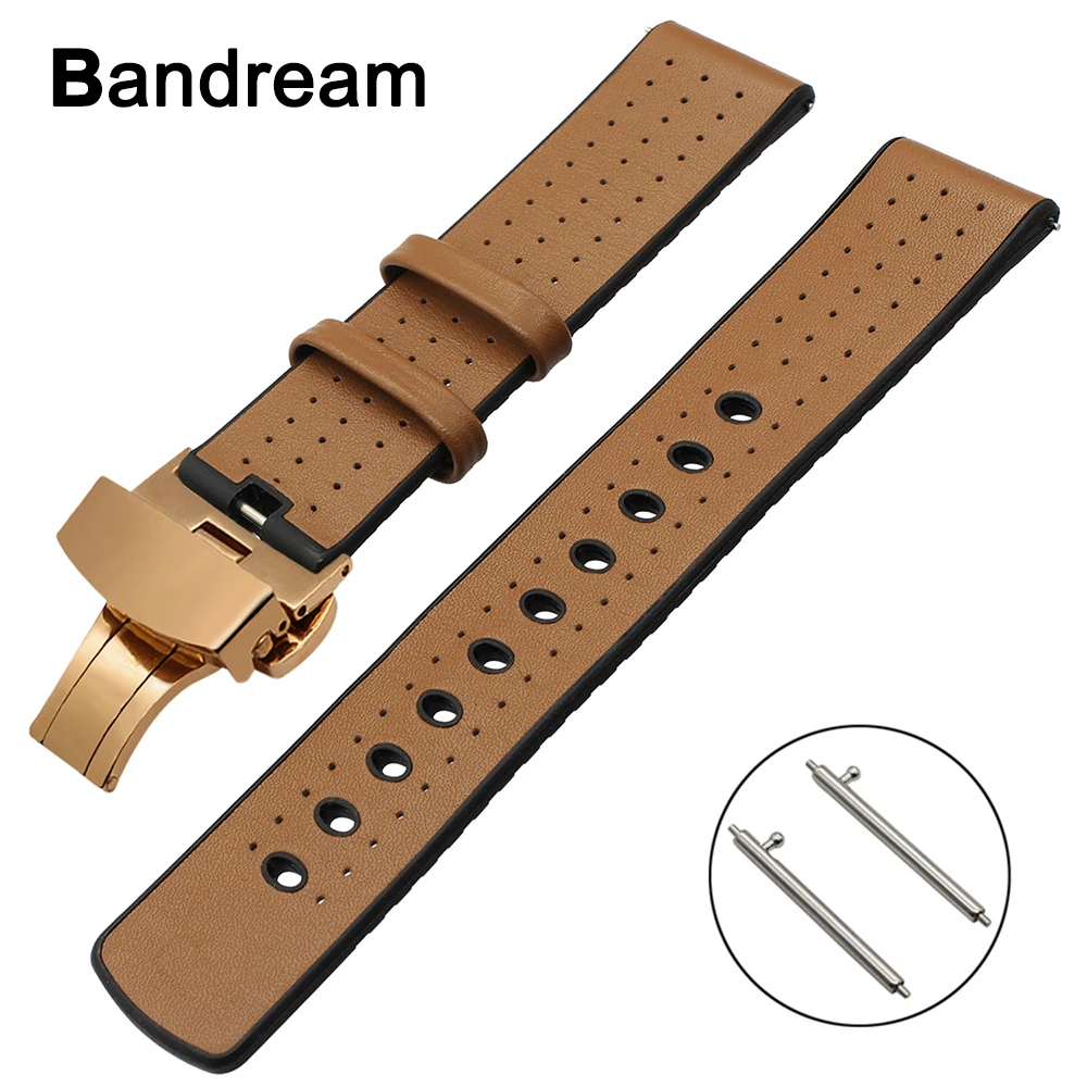 

22mm Genuine Leather+Silicone Rubber Watchband for Tissot Mido Luminox Hamilton Maurice Lacroix Watch Band Butterfly Clasp Strap
