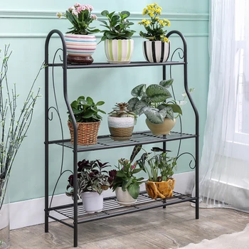 

Home Kitchen Bathroom Storage Organizer 3-Tier Flower Carbon Steel Rack Balcony Flower Pot Rack Storage Shelf Shoe Holder Shelf
