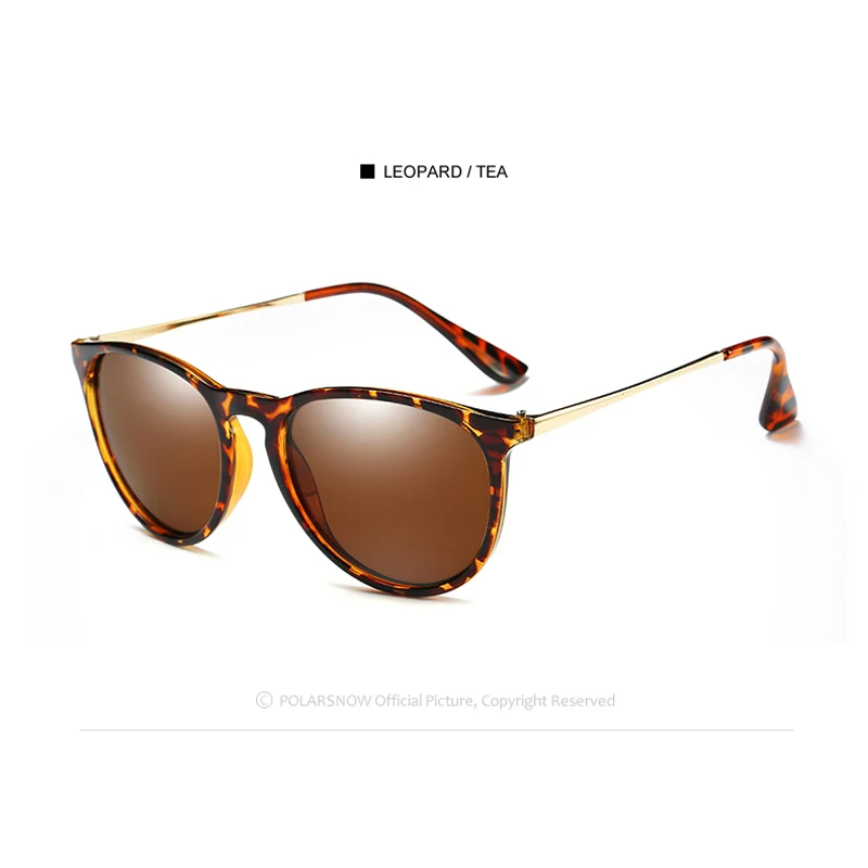 POLARSNOW, сплав+ PC, высокое качество, поляризованные солнцезащитные очки для женщин, фирменный дизайн, круглые Модные солнцезащитные очки, зеркальные линзы Oculos - Цвет линз: C3 Leopard l Tea