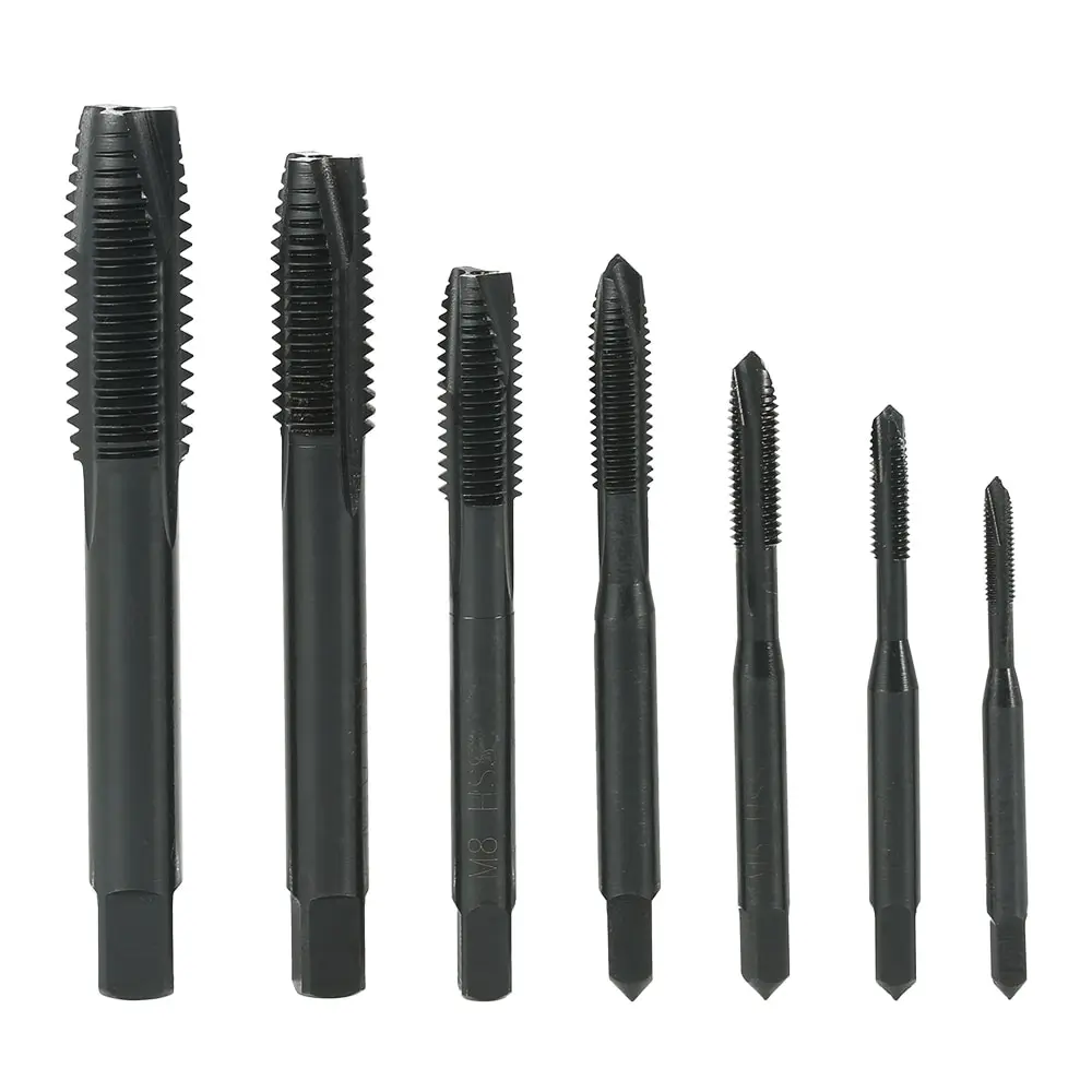 

7PCS M3 M4 M5 M6 M8 M10 M12 Nitride High Speed Steel HSS6542 Spiral Pointed Tap Machine Hand Screw Thread Tap Set Tap Drill Bits
