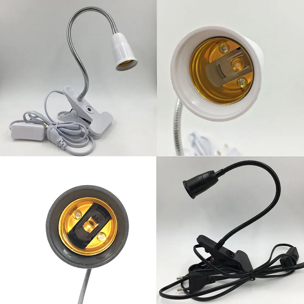 Free Shipping E27 socket 360 Degrees Flexible Lamp Holder Clip E27 Base with On off Switch EU Plug use as Simple Desk Lamp light