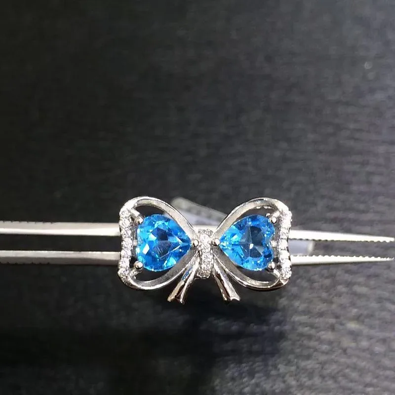 Qi Xuan_Blue Stone Bowknot ювелирные изделия Rings_Finger Rings_S925 Твердые серебряные модные синие кольца производитель прямые продажи