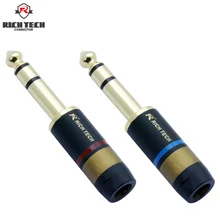 2 шт/1 пара 1/" Jack 6,35 мм стерео 3 полюса аудио разъем пайка позолоченный 6,5 мм штекер+ роскошный медный корпус черный цвет