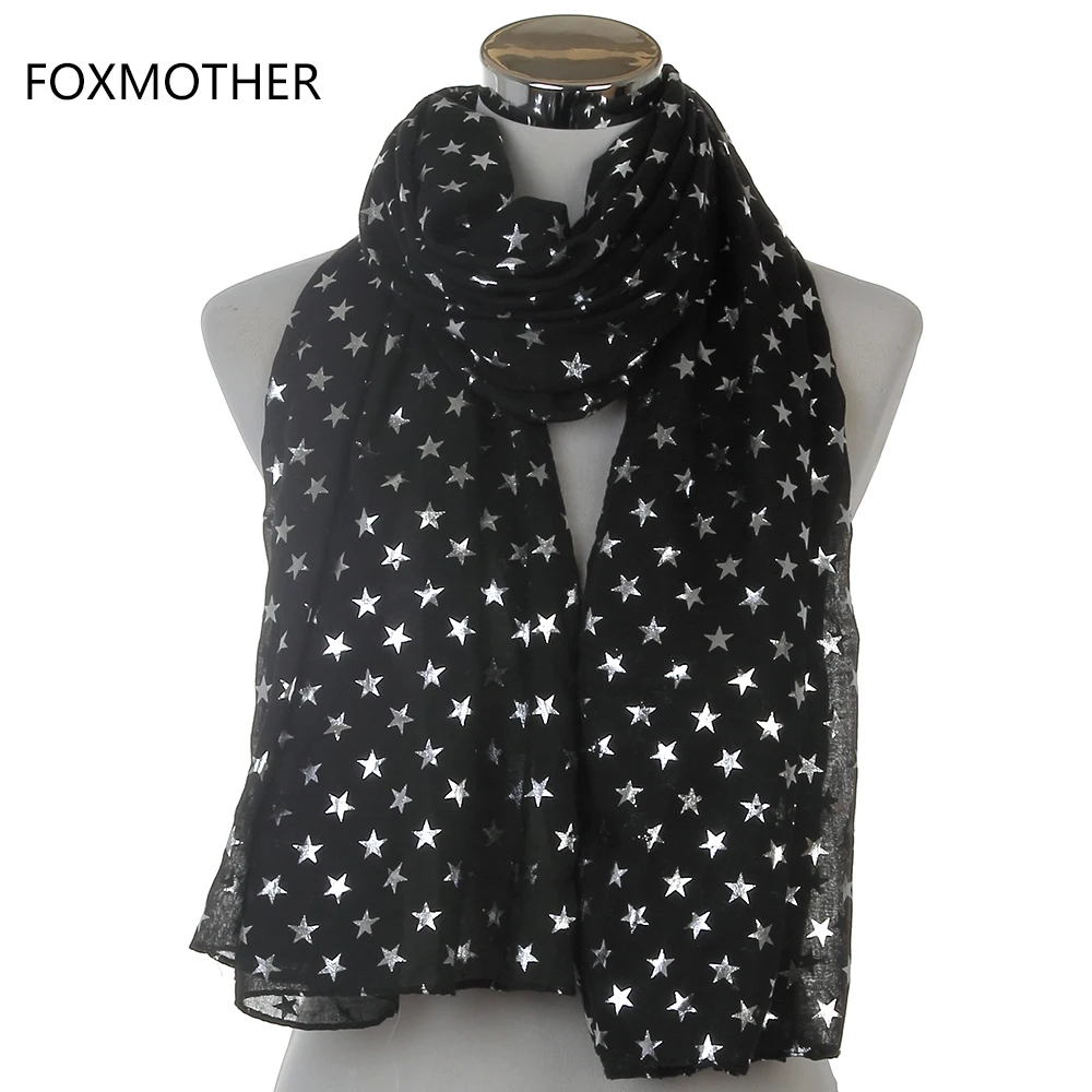LADIES SILVER STAR SCARF SILVER GLITTER STARS BLUE PINK GREY BLACK