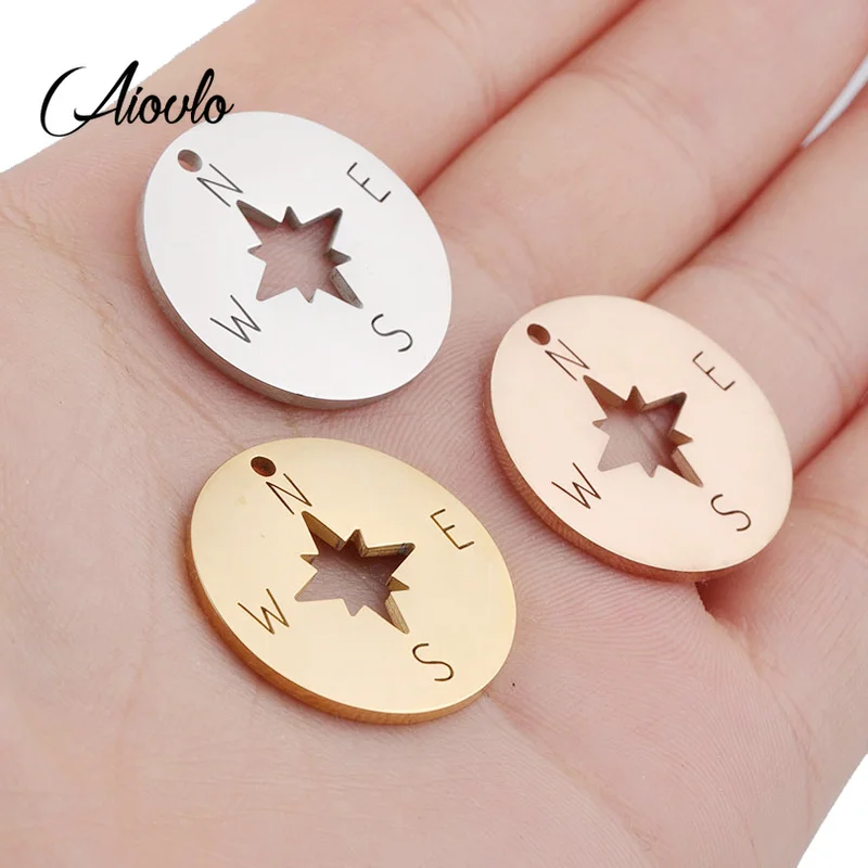 

Aiovlo 5pcs/lot Rose Gold Stainless Steel Compass Pendant Charms with Hook for DIY Necklace Findings Crafts Jewelry Making