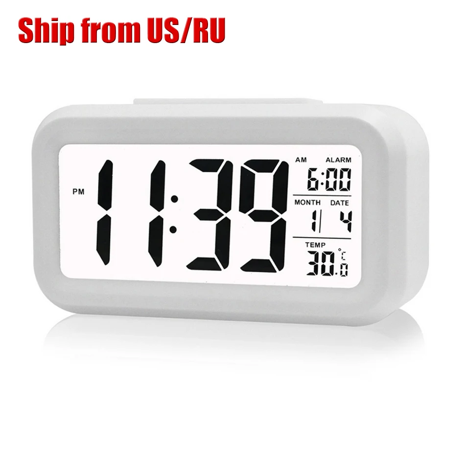 Alarm Clock Slim Digital Clock White Color Clocks Morning Clock Light