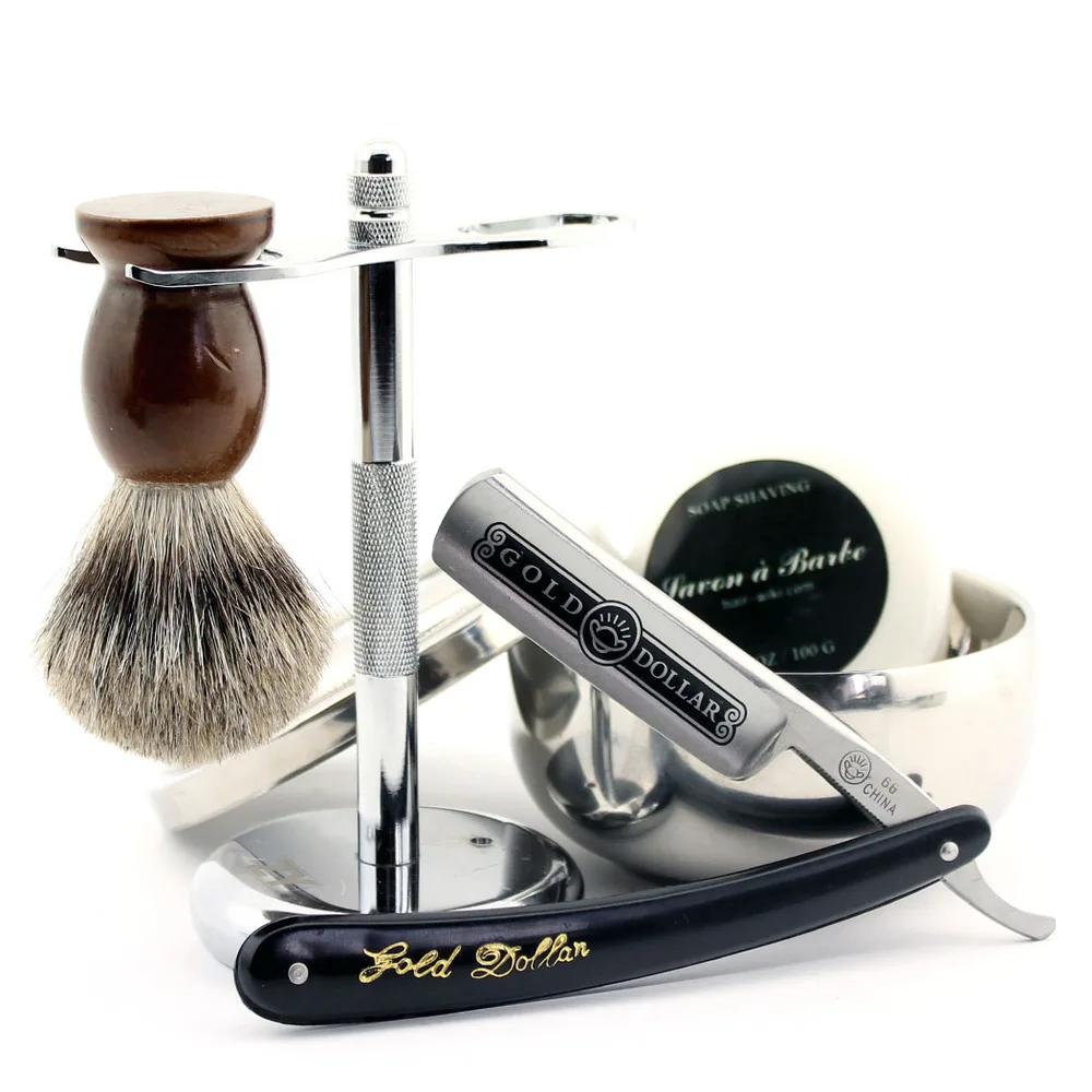 Best Men Shaving Gift Set Kit Gold Dollar 66 Straight Razor ZY Alloy