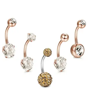 

5 Pieces Belly Button Rings Dangle Navel Piercing Jewelry 14G