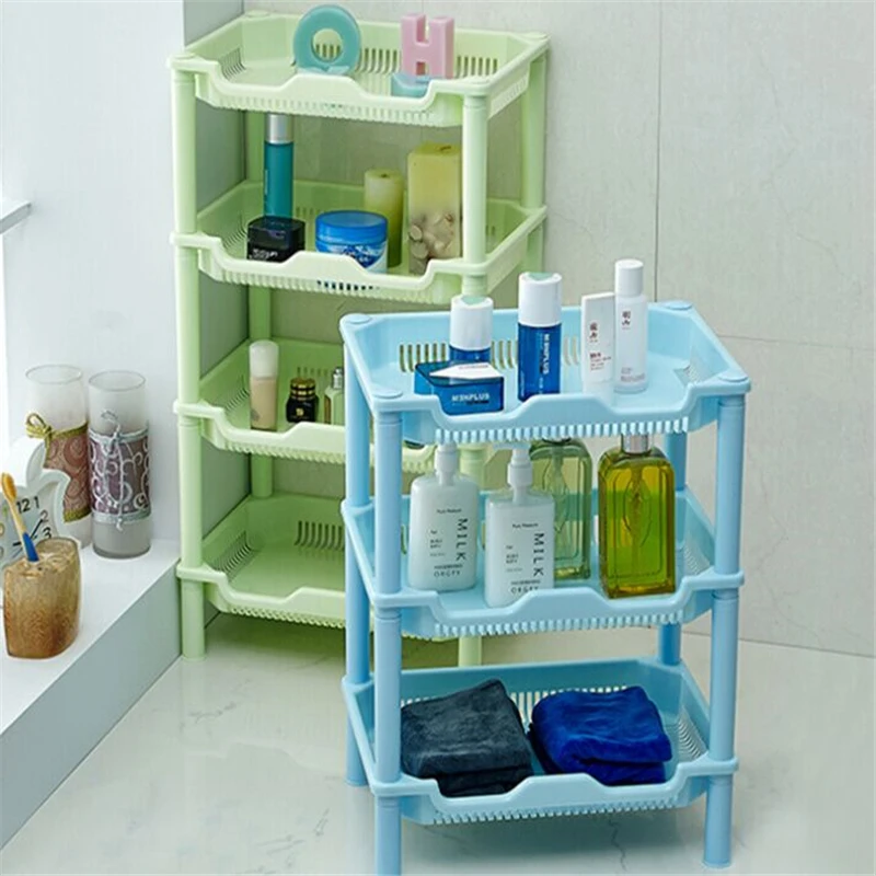 Three layer Portable Plastic Bathroom Storage Shelf Collapsible Corner