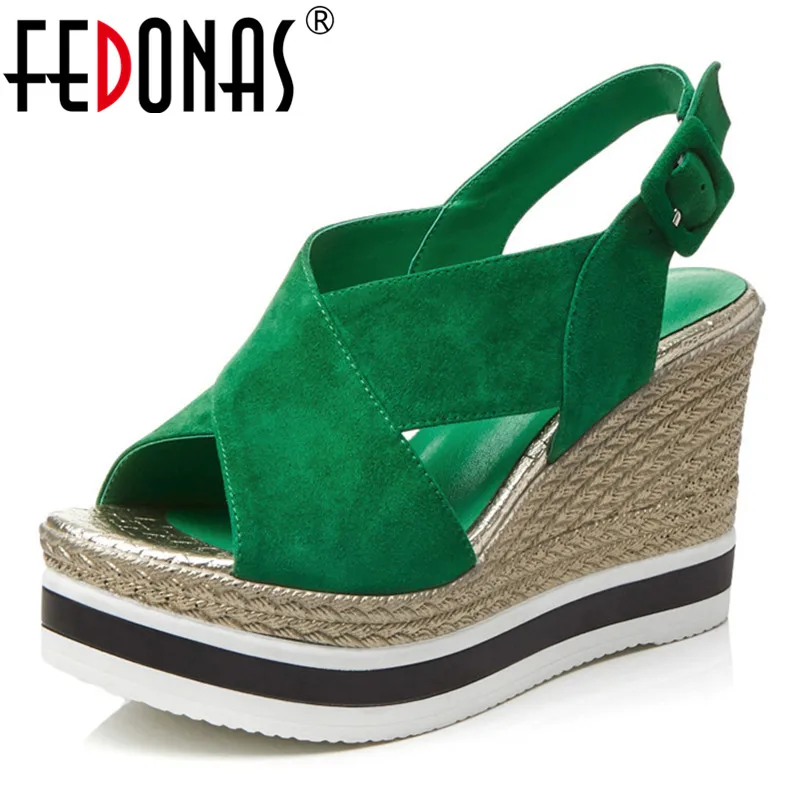 

FEDONAS New Arrival Kid Suede Women Sandals Fashion Sexy Sweet High Heels Casual Shoes Summer Wedding Party Basic Shoes Woman