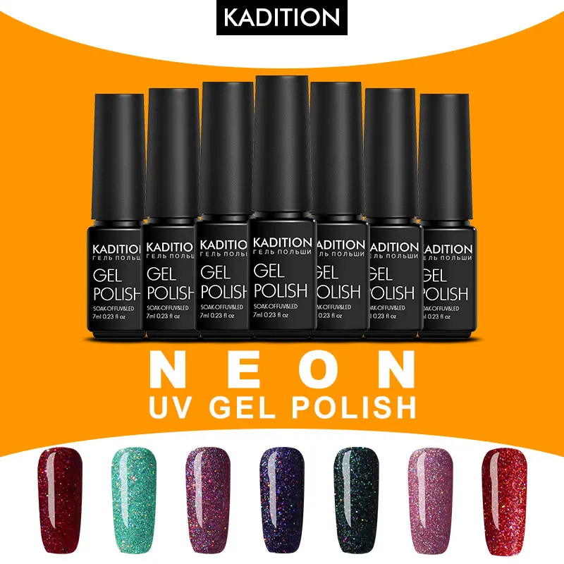 

KADITION Neon Gel for Nail Polish Rainbow Set UV LED 7ML Gel for Nails Art Soak Off Series Set for Manicure Gel Varnish Top Coat