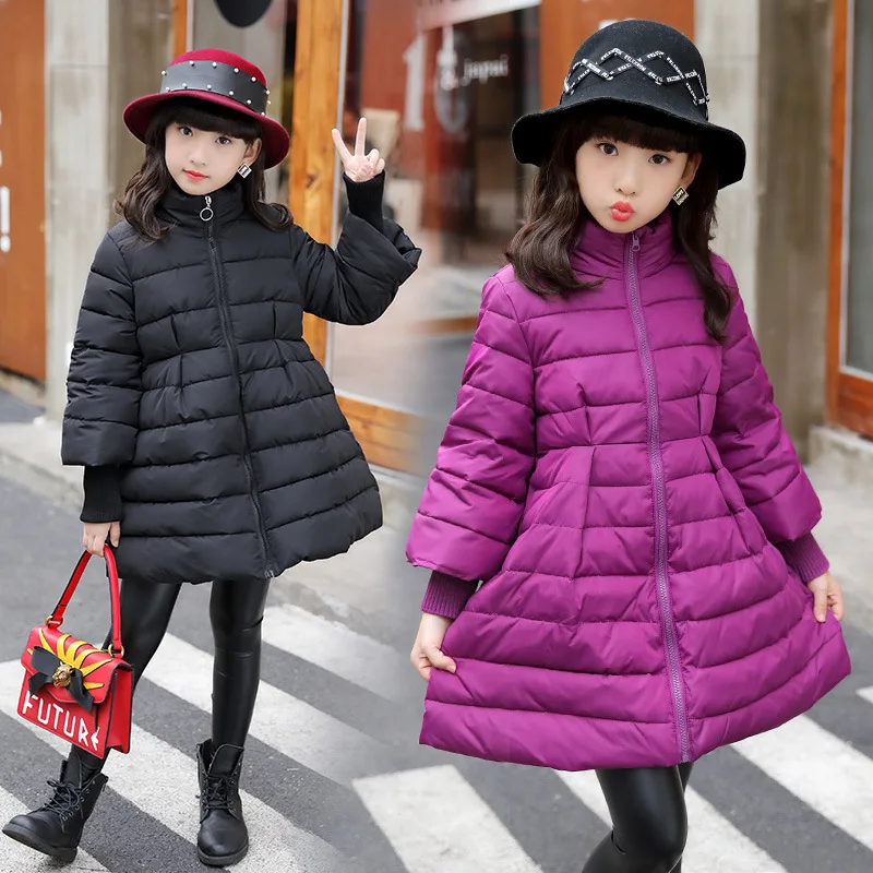 Детская зимняя длинная теплая пуховая куртка трапециевидной формы с хлопковой подкладкой для девочек, верхняя одежда для девочек От 5 до 14 лет 84