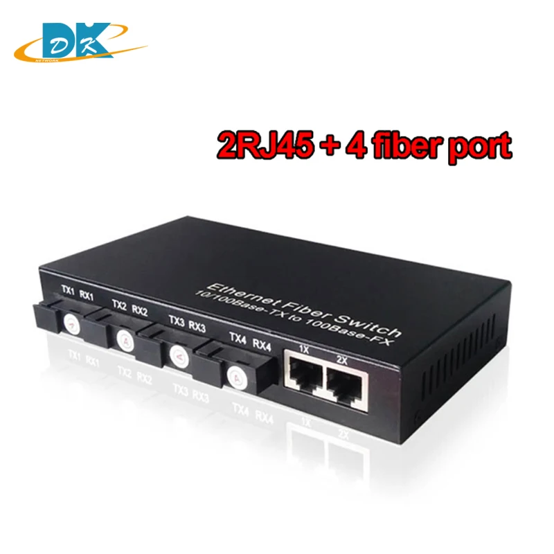 

FTTH 10/100M Fast Ethernet media converter, 2 RJ45 20KM Simplex SM 4FE fiber port switch,optical fiber transceiver