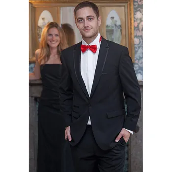 

New 2018 One Buttons Black Closure Collar Groomsman Men Suit costume homme Bridegroom Tuxedos Best Men Suit ( jacket+Pants+tie)