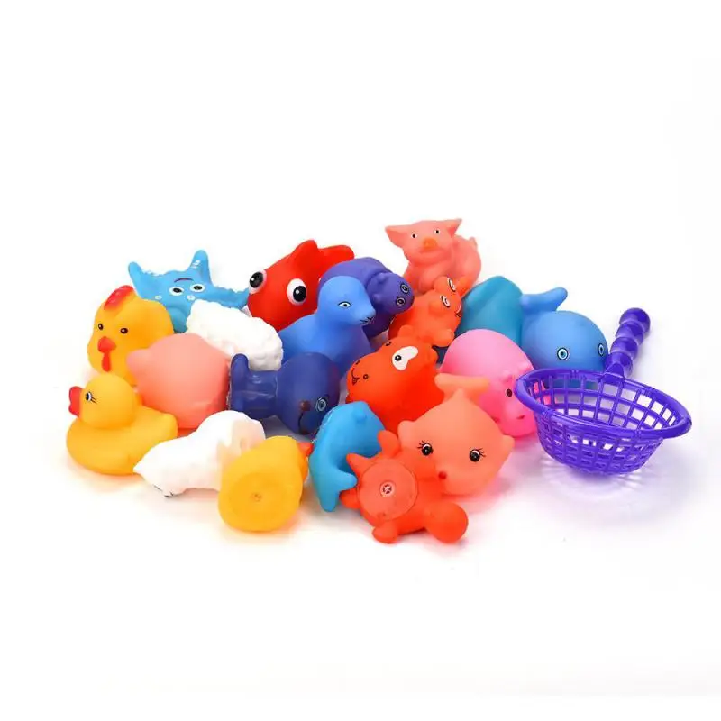 

2019 One Dozen 20pcs Rubber Animals With Sound Baby Shower Party Favors Toy rubber duck toys for children F1