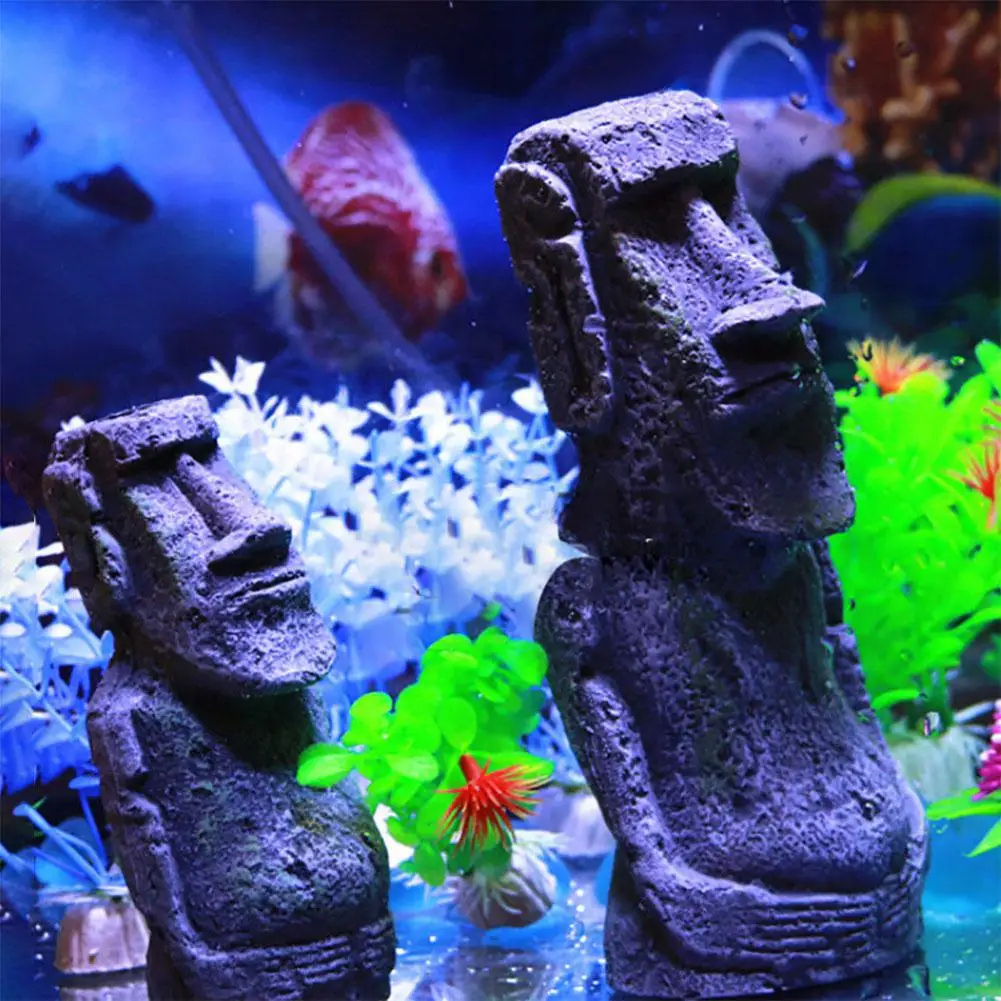 AsyPets Resin Artificial Aquarium Easter Island Statue Decoration