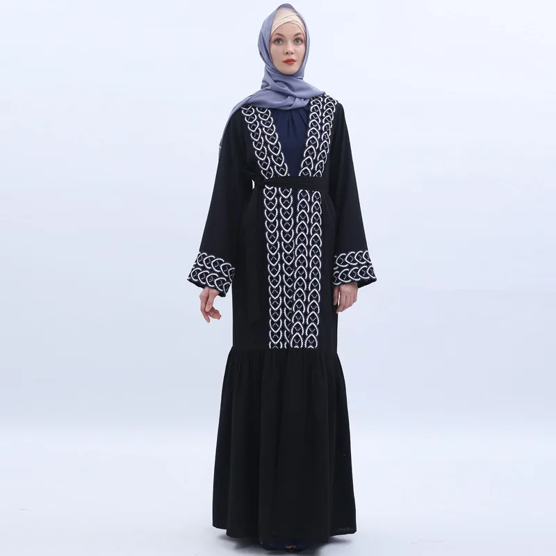 Модные Этнические аппликации мусульманский кардиган abaya Дубай Лето 2019 Новое поступление арабские одежды драпированные Русалка лоскутное