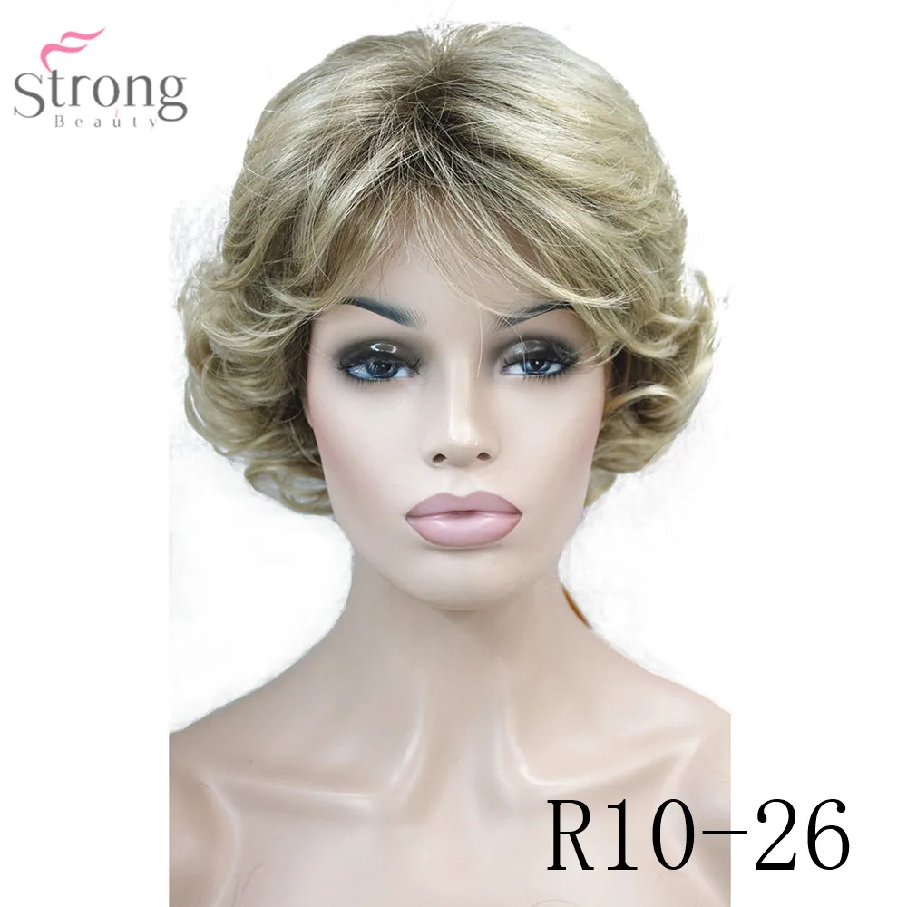 StrongBeauty женский синтетический парик монолитным Короткие вьющиеся волосы блонд/черный натуральные парики