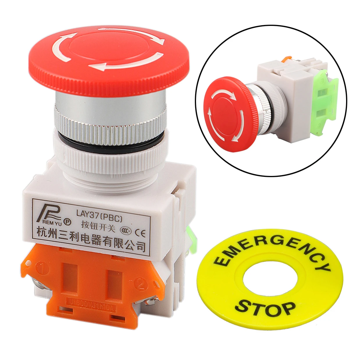 

Red Mushroom Cap Emergency Stop Push Button Switch AC 660V 10A 1NO 1NC DPST 60x70mm