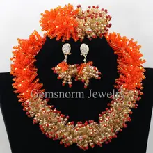 Готический оранжевое золото массивное ожерелье набор свадьба в Африканском нигерийском стиле бусины Кристалл ювелирный набор WB680
