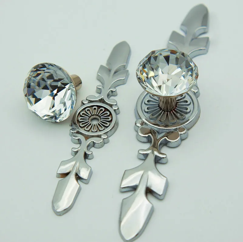 

1 pcs Drawer Knobs Handles /Glass Dresser Knob Crystal Silver Chrome Clear Cabinet Pulls Handle BackPlate Bling furniture