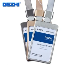 DEZHI Authentic high gloss process work card holder Metal card set with lanyard ID card case