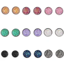 Разноцветные Круглые темно-синие, черные, фиолетовые, белые, красные грубые друзовидный камень, бусины, очаровательные серебряные металлические серьги-гвоздики для женщин