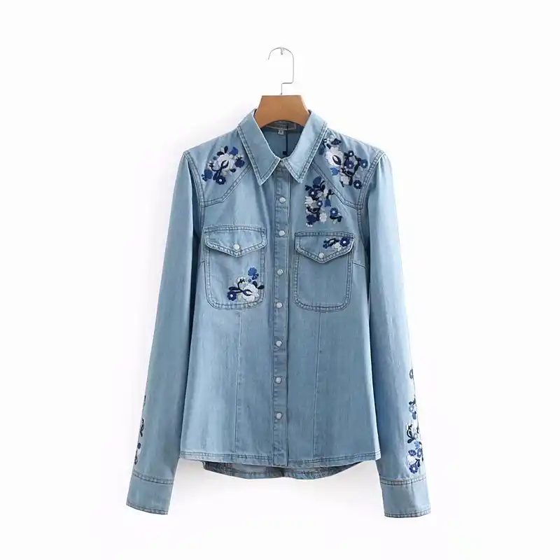embroidered denim shirt womens