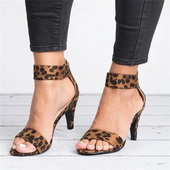 

2020 Women Pumps Leopard High Heels New Women Shoes Summer Women Sandals Kitten Heels Zipper Women Heels Female Plus Size 43