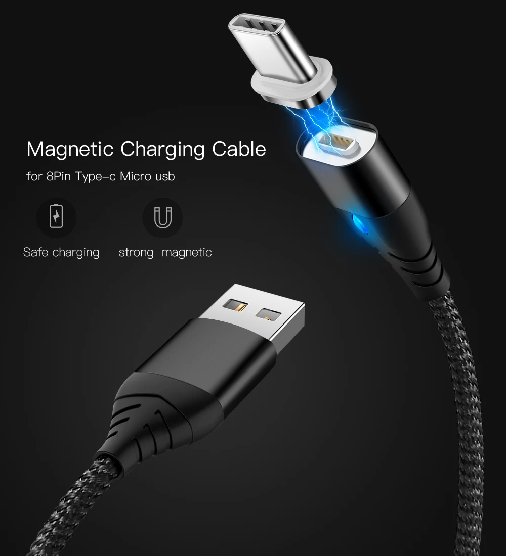 Магнитный светодиодный кабель Micro usb type C адаптер для быстрой зарядки телефона Microusb type-C магнитное зарядное устройство usb c для samsung xiaomi huawei