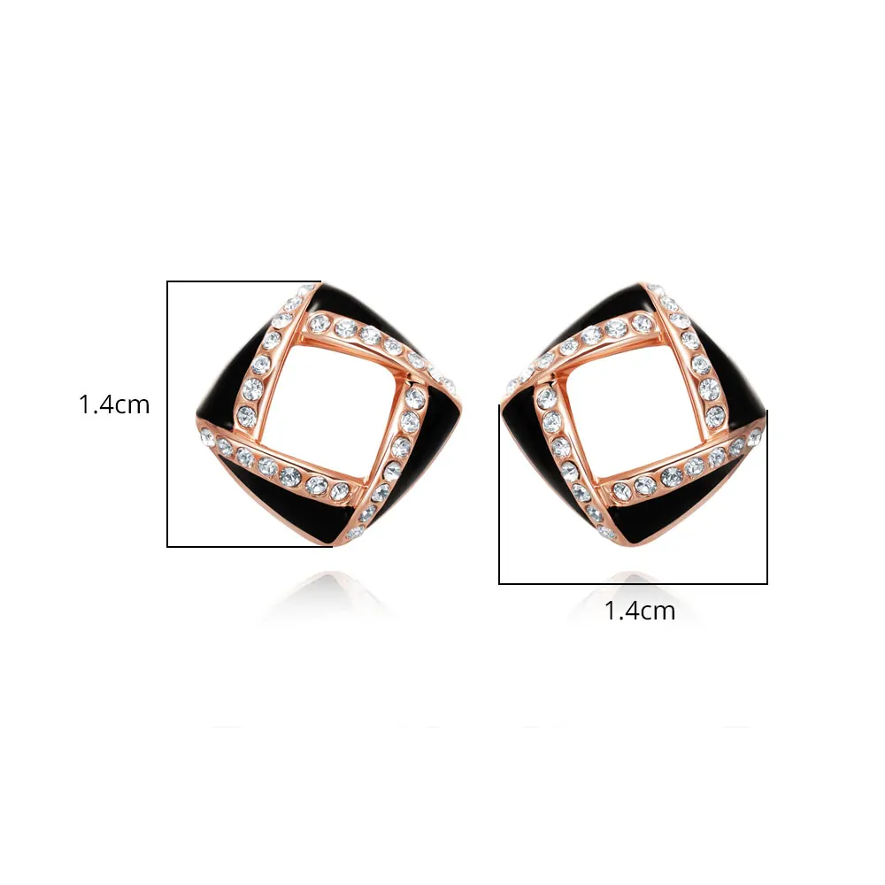 Viennois New Rose Gold Color Square Rhinestone Paved Stud Earrings for Women Girls Black/White Enamel Hollow out Fashion Jewelry