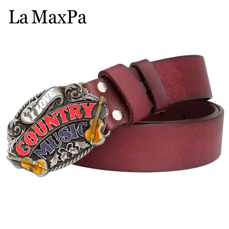 

Fashion men belt love country music violin metal buckle letter Musician style country music Performance decoration belt women