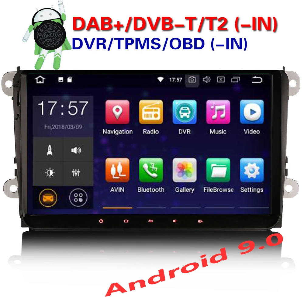 Erisin ES4818V 9 дюймов Android 0 четырехъядерный автомобильный dvd-плеер PX30 DAB OBD WIFI 3G для Golf 5