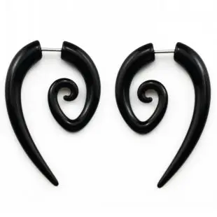 2-Pack Black Acrylic Spiral Ear Plugs - 16G (1.2mm) Fake Gauge Stretchers, Surgical Steel Bar 12 thumbnail image