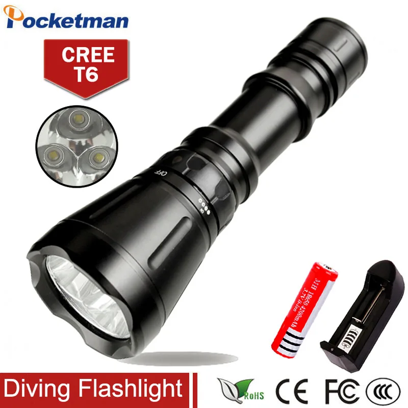 

8000 Lumens Diving Flashlight 3* XM-L T6 8-mode 60M LED Flash Light Waterproof Scuba Dive Torch Underwater Hunting