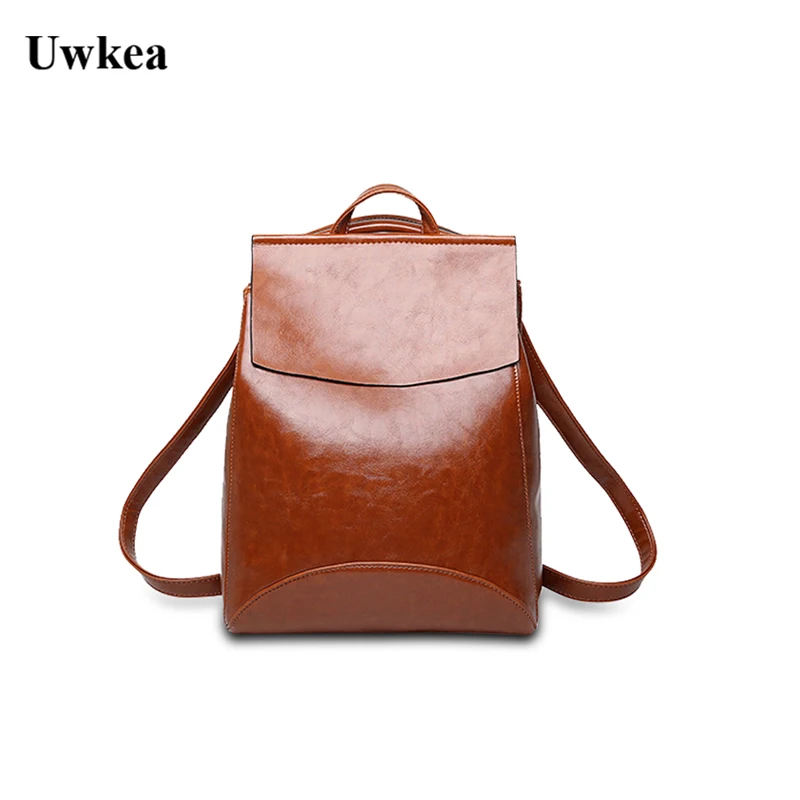 

Uwkea New Style 2018 Double Shoulder Female Split Leather Version College Wind Multi-function Leisure Female Cowhide Backpack