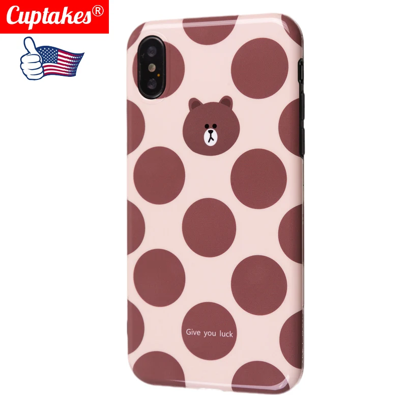 

Luxury Glossy IMD Soft Silicone Case for iPhone 7 Plus 8 XR X 10 XS Max 6 6S Cover cute Cartoon Brown Bear Give you Luck Coque
