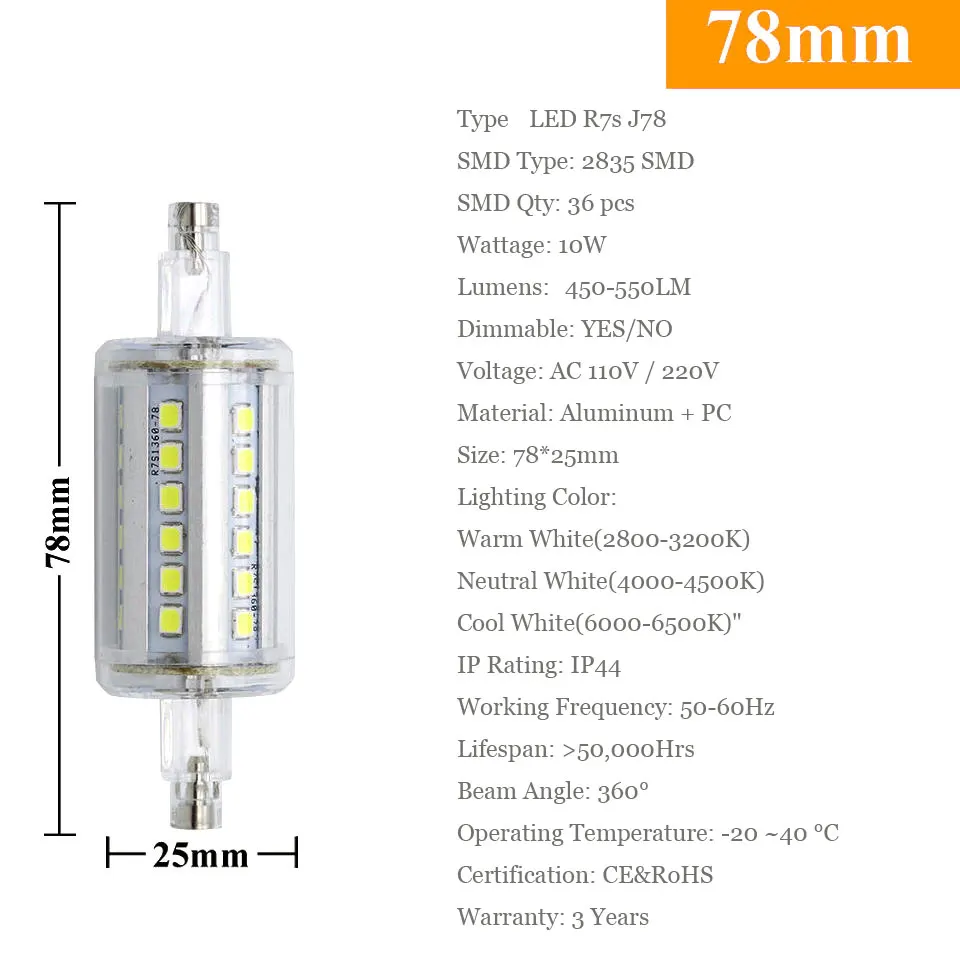 Лампа с регулируемой яркостью R7S светодиодный мозоли СИД 2835 SMD J189 J135 J118 J78 свет 10 Вт